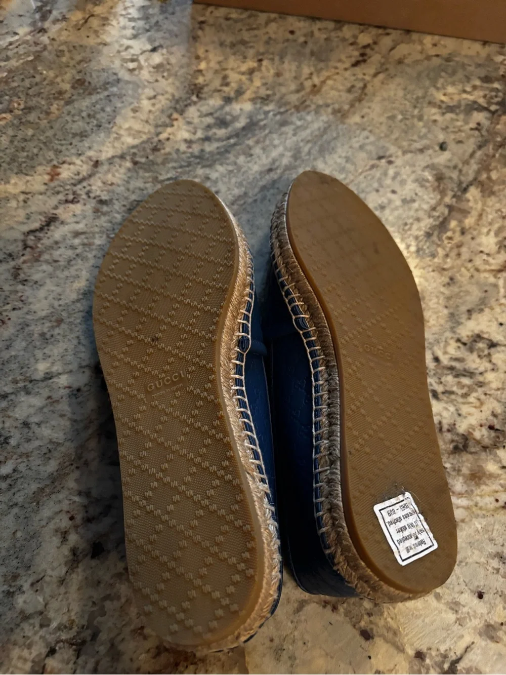 Gucci Navy Blue Leather Espadrille Flats
